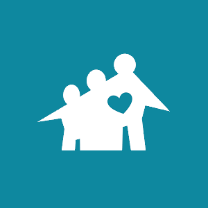 Logo du Centre Communautaire Val-Martin de Laval, représenté par une image blanche de trois personnes superposées avec un cœur au milieu sur un fond turquoise.