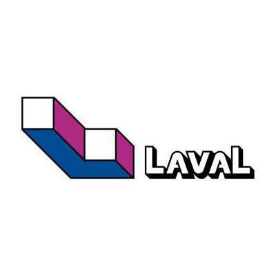Logo du Centre Communautraire St-Joseph de Laval qui contient une forme géographique de deux carrés en trois dimensions avec au-devant du blanc, du mauve sur les côtés et du bleu marin en dessous avec le lettrage à sa droite en blanc, entouré de noir.