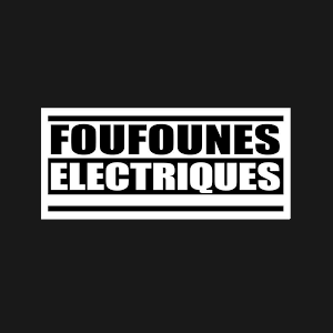 Logo des Foufounes Électriques de Montréal avec des lettres noires, sur un rectangle blanc, dans un autre rectangle noir.