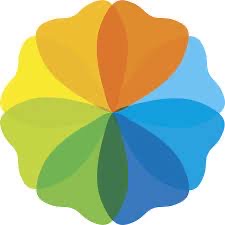 Logo de l'Hôpital de Val-des-Sources avec un cercle de couleurs chevauchées de l'une à l'autre incluant les teintes de bleu, de verts, de jaune et d'oranger.